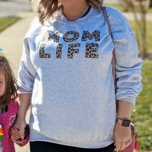 Gildan "Mom Life" Leopard Print Crewneck